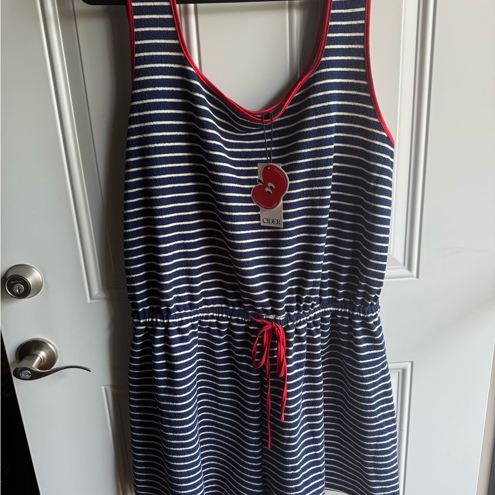 Plus Casual CIDER navy And White Striped Romper With Pockets Red Details NWT 2XL